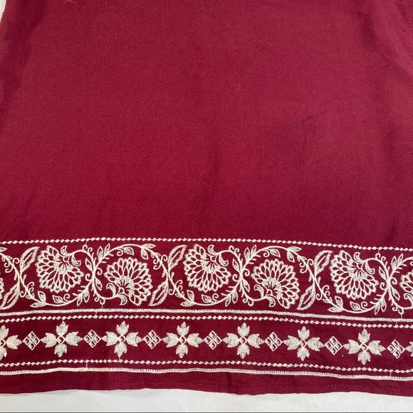Burgundy Embroidered Sun Dress Shoulder Less - Picture 2 of 8